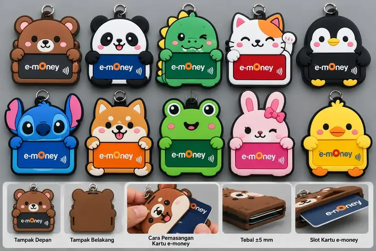 Gantungan kartu e-money rubber bentuk karakter lucu berbagai warna