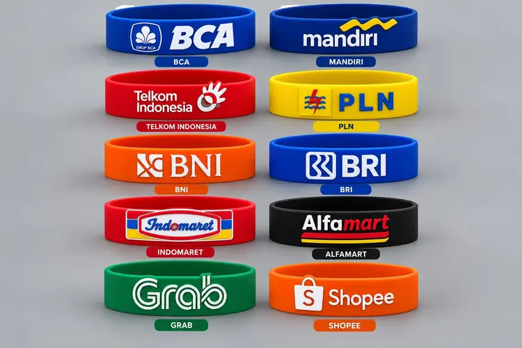 Gelang rubber custom berbagai warna dengan logo timbul